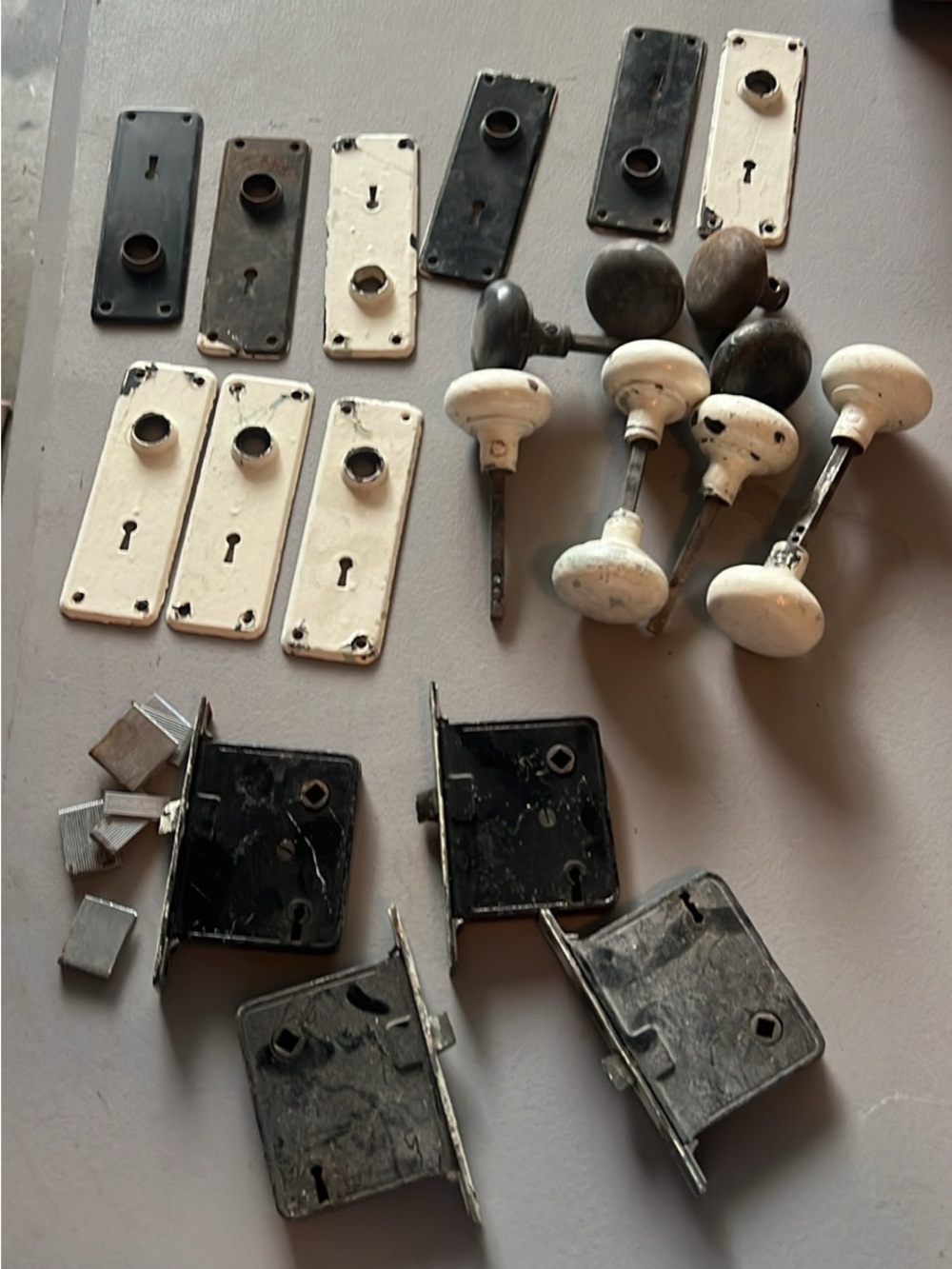 Vintage 1920s Metal Door Knob Sets (5) with Key Holes
